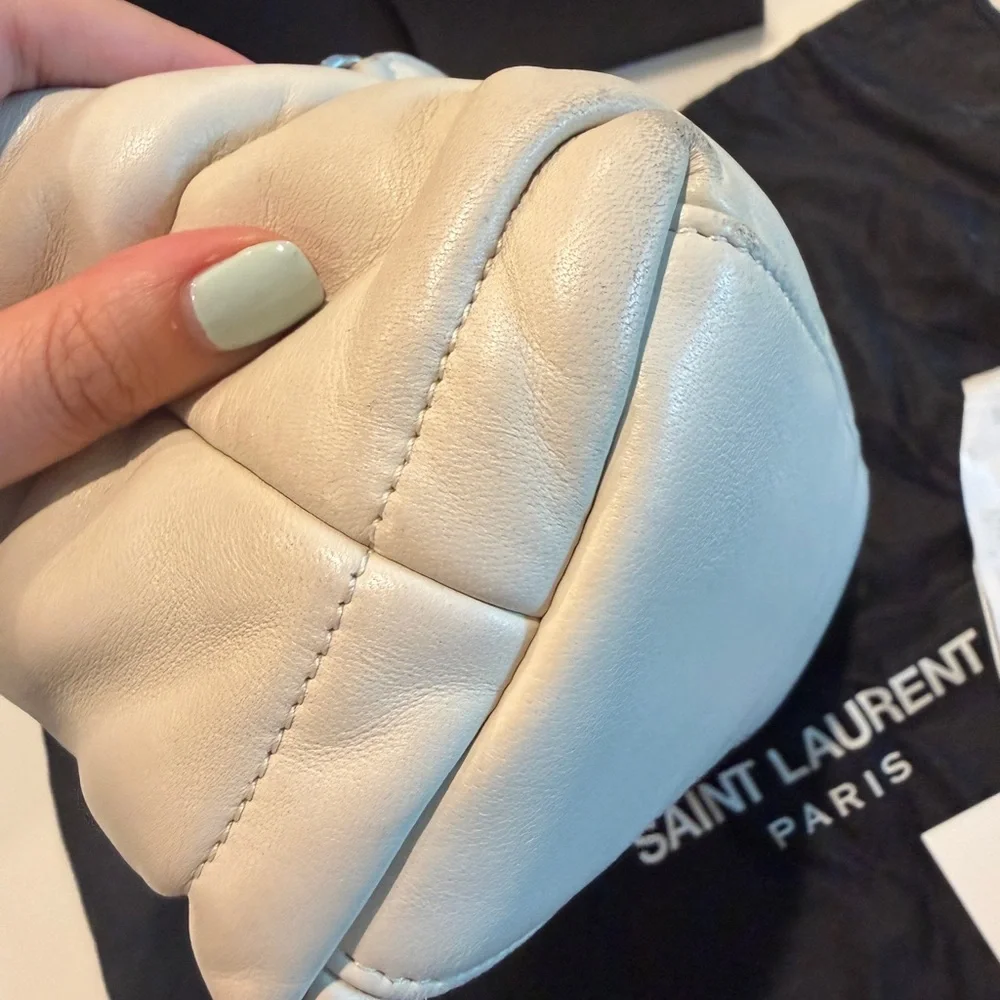 Preloved Saint Laurent Cream Quilted Leather Shoulder Bag FULL SET - Picture 14 of 16